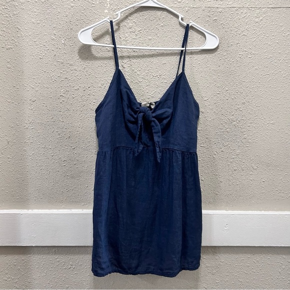Terzo Millennio Navy Linen Tie Front Babydoll Tank Top Size L - Picture 1 of 8